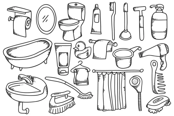 Set Bath Accessories Doodle Style Hand Drawn Vector Illustration — Vettoriale Stock