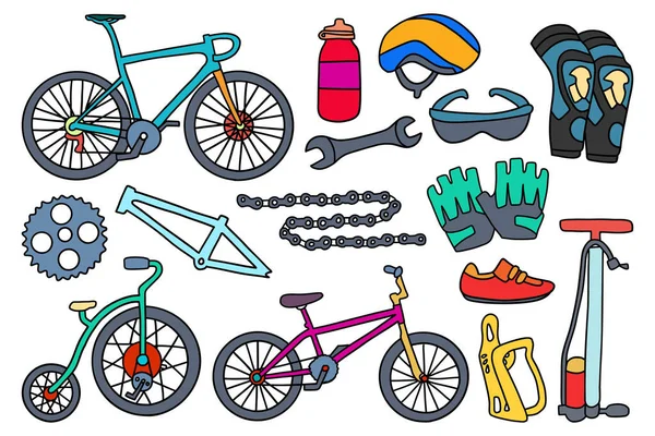 Hand Drawn Doodles Colorful Bicycle Symbols Vector Objects — Stockvector