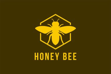 honey bee silhouette logo with hexagon combination