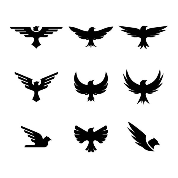 set of eagle logos silhouette designs isolated on white background
