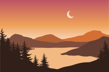 Arkasında dağlar ve nehir olan yağmur ormanları manzarası