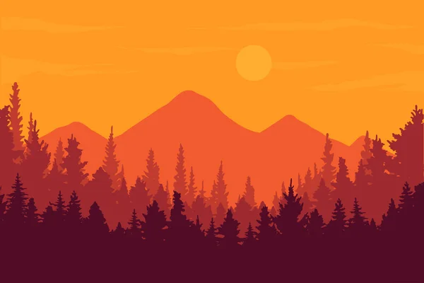 Silhouette Paysage Forêt Tropicale Avec Des Montagnes Arrière Plan — Image vectorielle