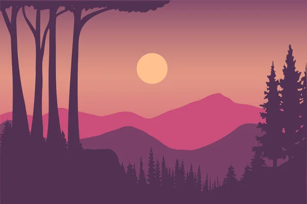 Silhouette Forêt Paysage Avec Des Montagnes Arrière Plan — Image vectorielle