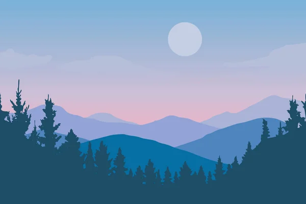 Paysage Montagne Silhouette Forêt Fond — Image vectorielle