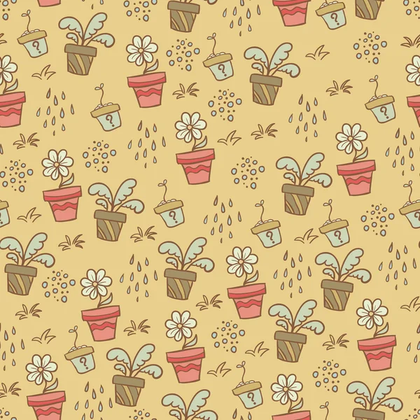 Beige pattern with flower pots — Stock Vector