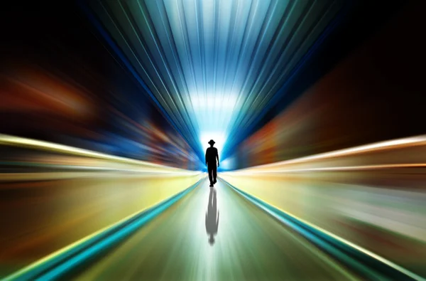 Silhouette in a subway tunnel. Light at End of Tunnel — Stock Photo, Image