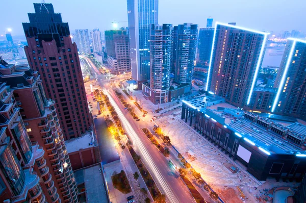 Bird view at Shanghai China. Skyscraper under construction in fo — Stock Photo, Image