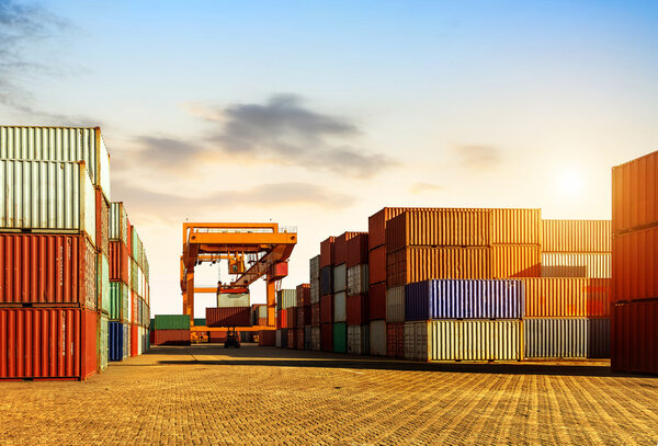 The container terminal at dusk