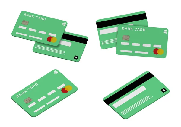 Green Bank Cards Different Angles Both Sides — 스톡 벡터