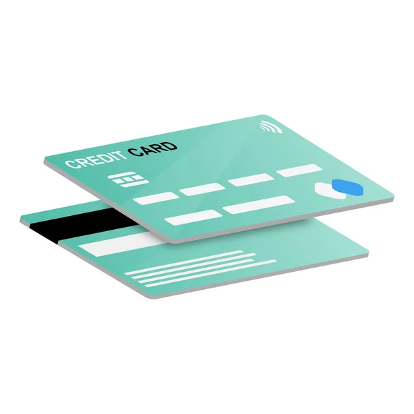 Green Credit Card White Background Both Sides Horizontal View — Foto de Stock