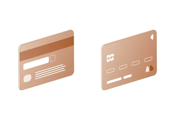 Bank Card Light Brown Color Both Sides Isometric View Right — Vector de stock