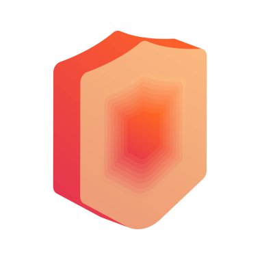 Kalkan güvenlik simgesi, koruma, sigorta, başarıyla test edildi, izole vektör çizimi, 3 boyutlu görüntüleme, turuncu