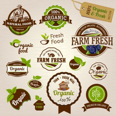 Set of Fresh Organic Labels and Elements clipart