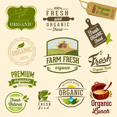 Set of Fresh Organic Labels and Elements clipart