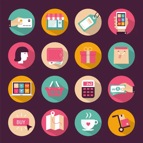 Set of flat style shopping icons — Stock Vector