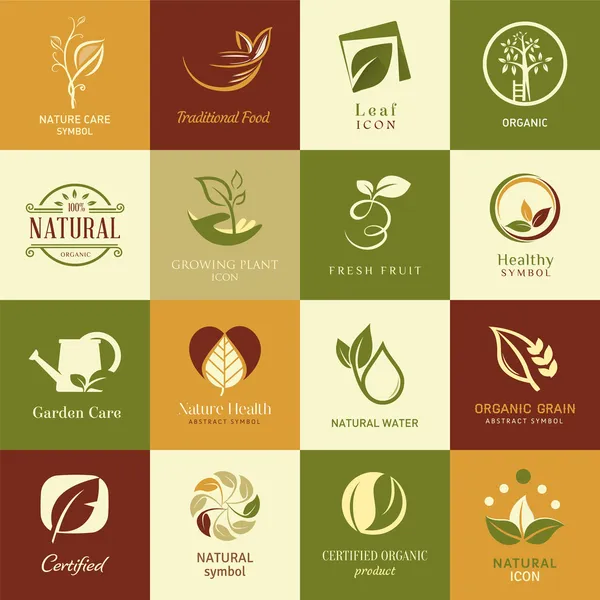 Zestaw ikon i symboli dla natury zdrowotnej i ekologicznej — Wektor stockowy