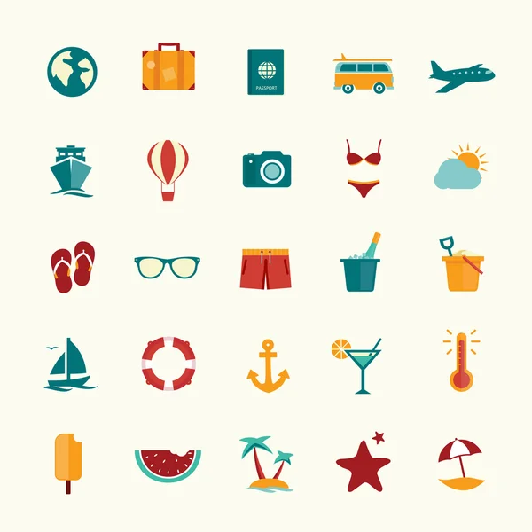 Conjunto de iconos de viaje de estilo plano — Vector de stock