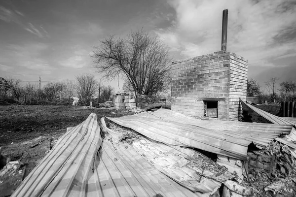 Bombed Houses Ukraine Russian Aggression Burnt Houses Outskirts City — Fotografia de Stock