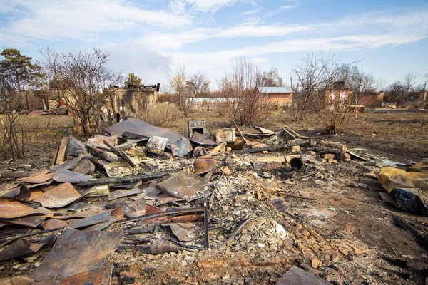 Bombed Houses Ukraine Russian Aggression Burnt Houses Outskirts City — ストック写真