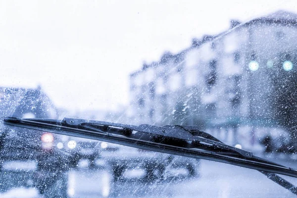 View Windshield Car Winter Season — Zdjęcie stockowe