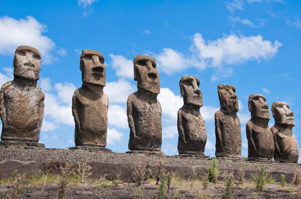 Moais in Ahu Tongariki, Easter island, Chile