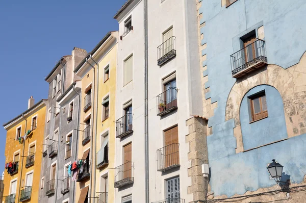 Old color houses facades in Cuenca, Spain — Stock Photo, Image