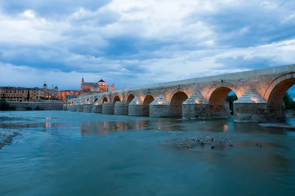 Római-híd és a mecset Cordoba éjjel (Spanyolország) — Stock Fotó