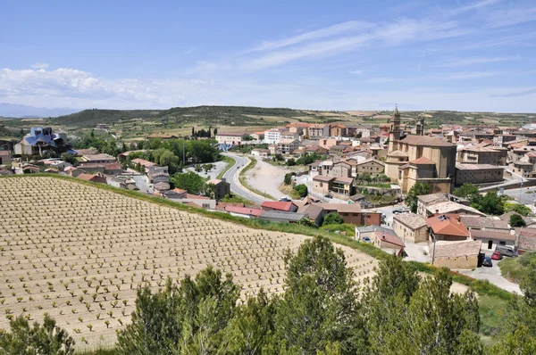 Şehir elciego ve modern şaraphane marques de riscal üzerinde 26 Mayıs 2013 elciego, Bask Ülkesi, İspanya — Stok fotoğraf