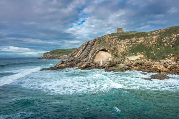 Hermitage Santa Justa Carved Rock Cliff Cantabrian Sea Town Ubiarco — Zdjęcie stockowe