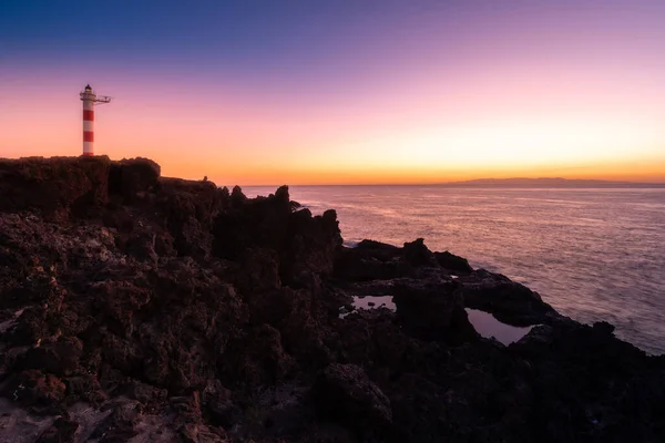 Fyren Punta Abona Vid Sunrise Tenerife Island Spanien Stockfoto
