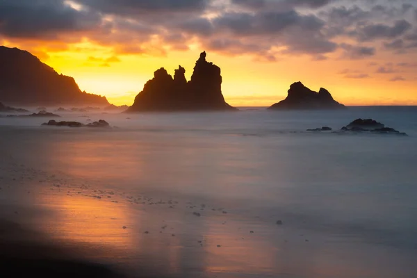 Stranden Benijo Vid Solnedgången Teneriffa Spanien Stockbild