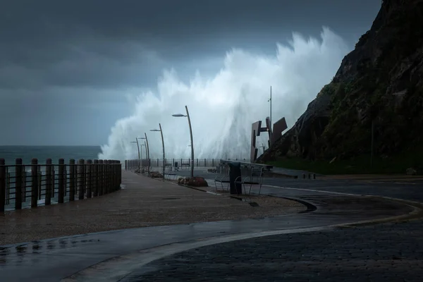 Waves Breaking New Promenade San Sebastian Storm Spain — 스톡 사진