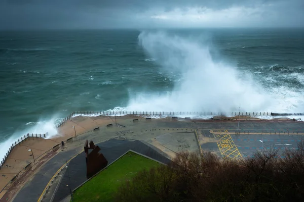 Waves Breaking New Promenade San Sebastian Storm Spain — Stockfoto