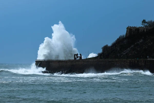 Waves Breaking New Promenade San Sebastian Storm Spain — 스톡 사진