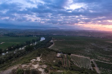 Landscape with Ebro river at sunrise, El Cortijo of Logroo, La Rioja in Spain
