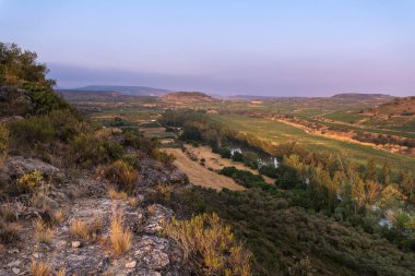 Landscape with Ebro river at sunrise, El Cortijo of Logroo, La Rioja in Spain