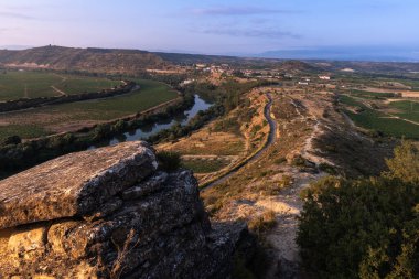 Landscape with Ebro river at sunrise, El Cortijo of Logroo, La Rioja in Spain