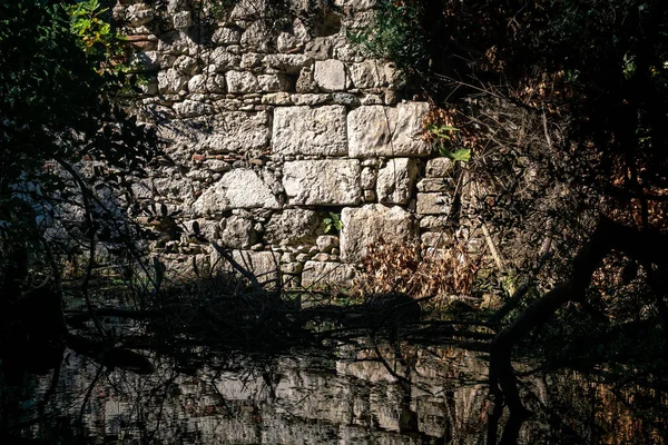Muralla Algunas Ruinas Antiguas Selva Junto Lago — Foto de Stock