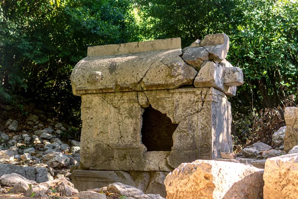 Antiguo Sarcófago Las Ruinas Antigua Ciudad Olympos Turquía — Foto de Stock