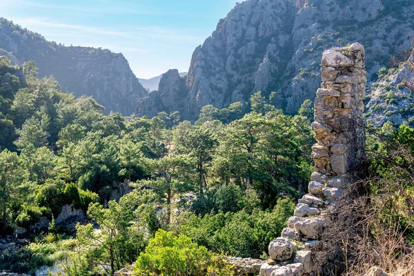 Vista Del Valle Con Las Ruinas Antigua Ciudad Olympos Turquía — Foto de Stock