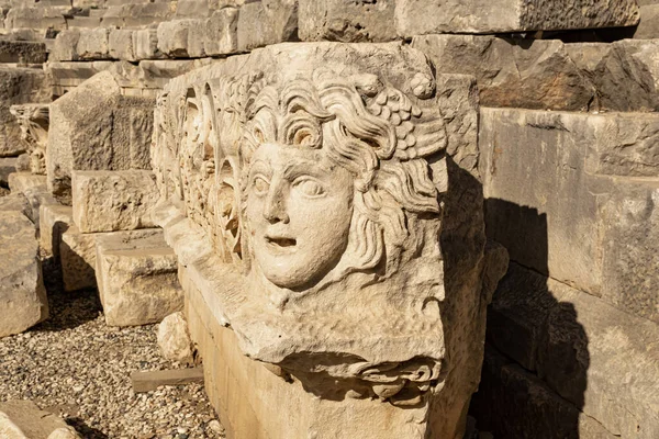 Fragment Frieze Stone Mask Ruins Ancient City Mira Turkey — Fotografia de Stock