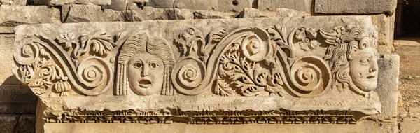 Fragment Frieze Stone Faces Ruins Ancient City Mira Turkey — Stockfoto