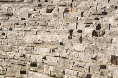 old stone tribunes of ruined ancient theater in Myra, Turkey
