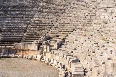 view of the arena and stands of the antique amphitheater in the ruins of Myra Lycian (Demre, Turkey