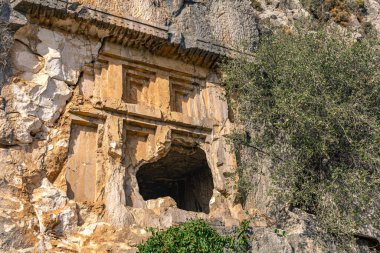 ancient antique tomb carved into the rock near Myra of Lycia