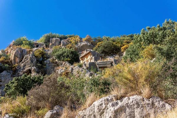 Antiguas Criptas Griegas Antiguas Ladera Montaña Myra Lycian Ahora Demre — Foto de Stock