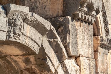 fragment of ruins of a majestic ancient greek building (antique amphitheater in Myra, now Demre, Turkey)