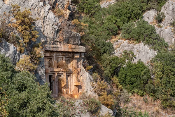 Antique Stone Cut Tomb Mountainside Myra Demre Turkey — Foto de Stock