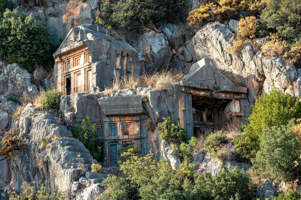 Ancient Tombs Crypts Carved Rocks Ruins Myra Lycia — Foto de Stock