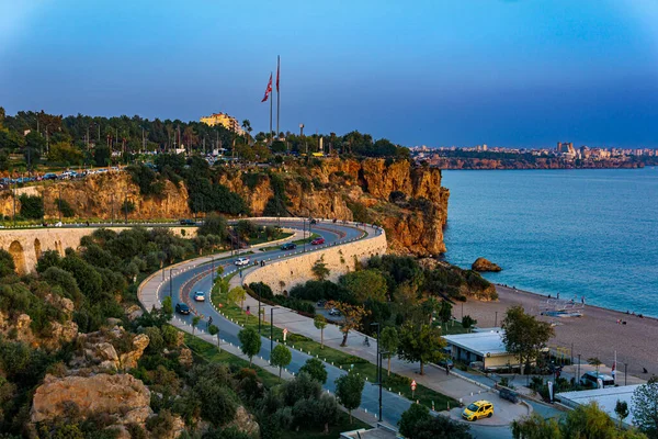 Antalya Turkey November 2021 Evening View Coastline Road Beach Coastal — Stock Photo, Image